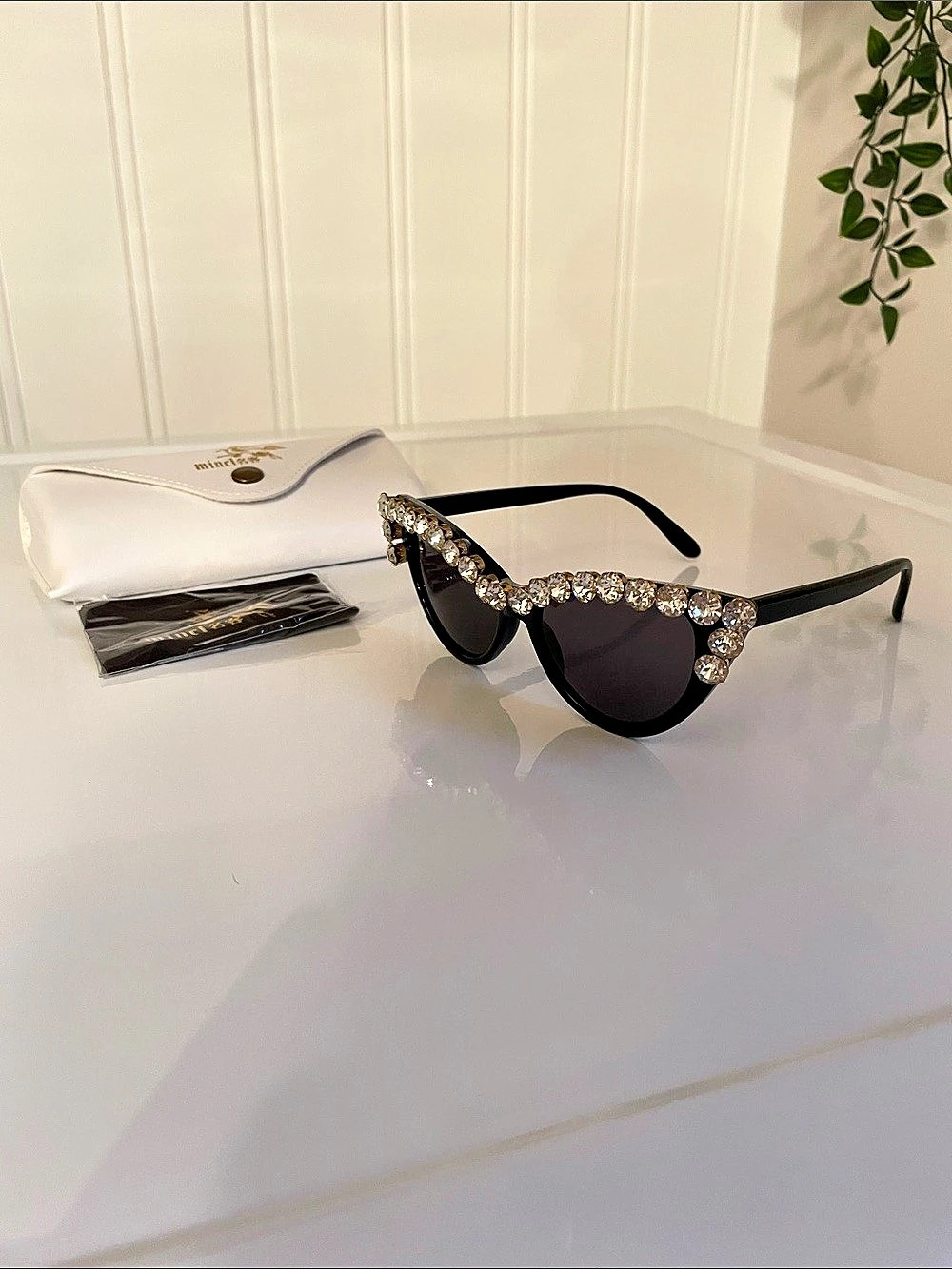 Crystal-Detail Black Sunglasses Like New